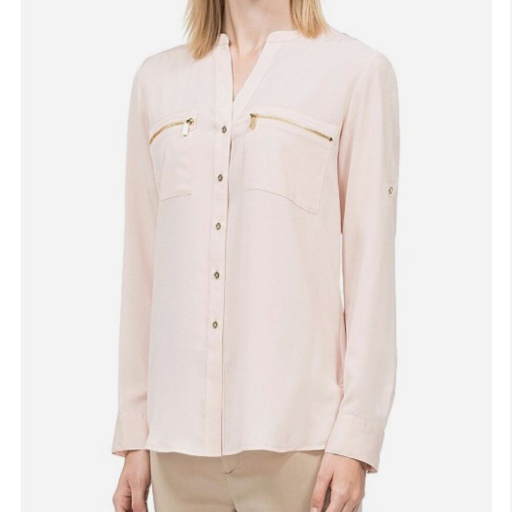 Calvin Klein Women's Modern Essential Zipper Button-Front Blouse